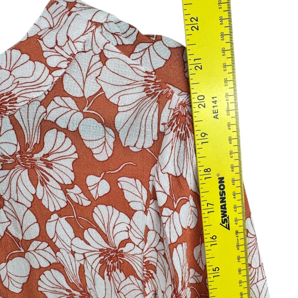 Cynthia Rowley Rust Floral V-Neck Peasant Blouse - Picture 11 of 12